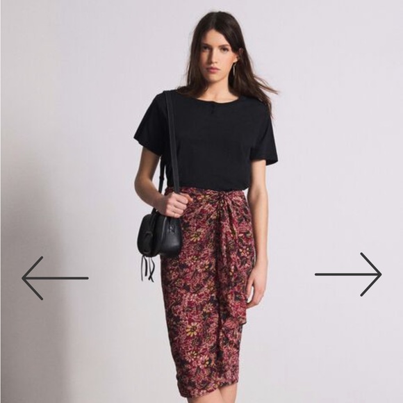 BA&SH Jupe Galia midi skirt Large draped batik floral print Ruffle Career New O8 - Picture 3 of 8